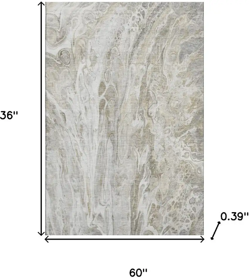 Taupe Gray And Ivory Abstract Washable Area Rug With UV Protection Photo 3