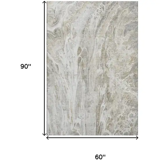 Taupe Gray And Ivory Abstract Washable Area Rug With UV Protection Photo 3