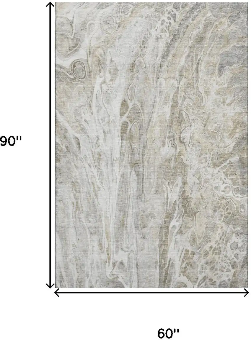 Taupe Gray And Ivory Abstract Washable Area Rug With UV Protection Photo 3