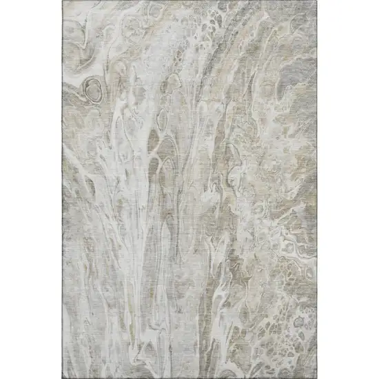 Taupe Gray And Ivory Abstract Washable Area Rug With UV Protection Photo 5