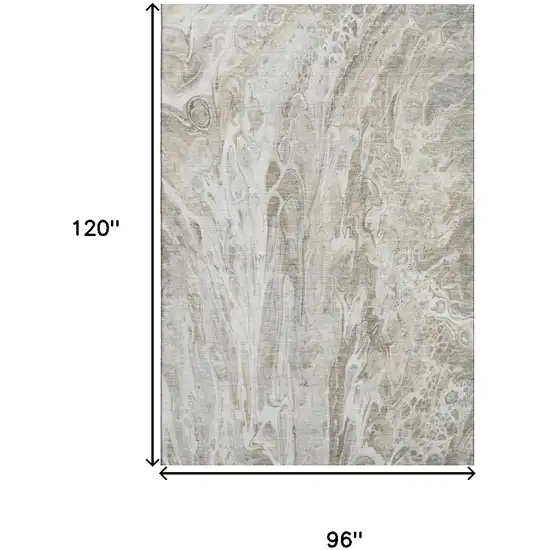 Taupe Gray And Ivory Abstract Washable Area Rug With UV Protection Photo 3
