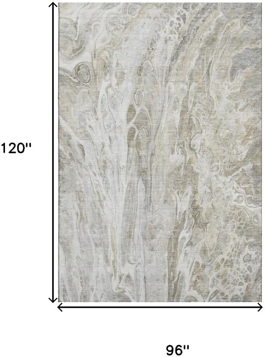 Taupe Gray And Ivory Abstract Washable Area Rug With UV Protection Photo 3