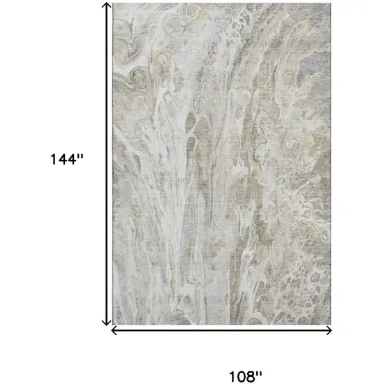 Taupe Gray And Ivory Abstract Washable Area Rug With UV Protection Photo 3