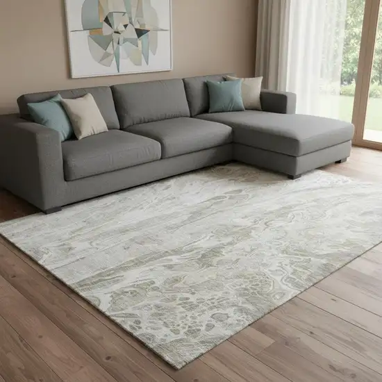 Taupe Gray And Ivory Abstract Washable Area Rug With UV Protection Photo 1