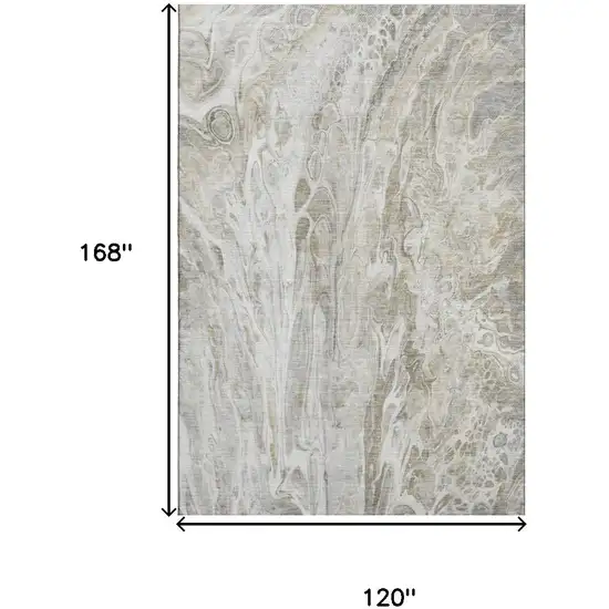 Taupe Gray And Ivory Abstract Washable Area Rug With UV Protection Photo 3