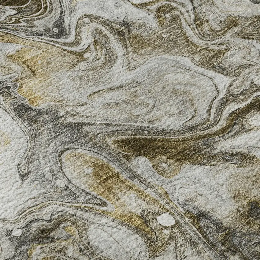 Taupe Gray And Ivory Abstract Washable Area Rug With UV Protection Photo 9