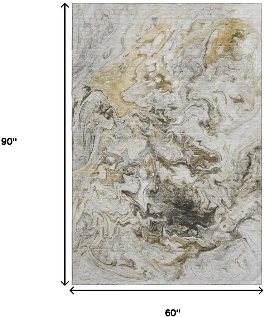 Taupe Gray And Ivory Abstract Washable Area Rug With UV Protection Photo 3