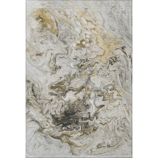 Taupe Gray And Ivory Abstract Washable Area Rug With UV Protection Photo 3