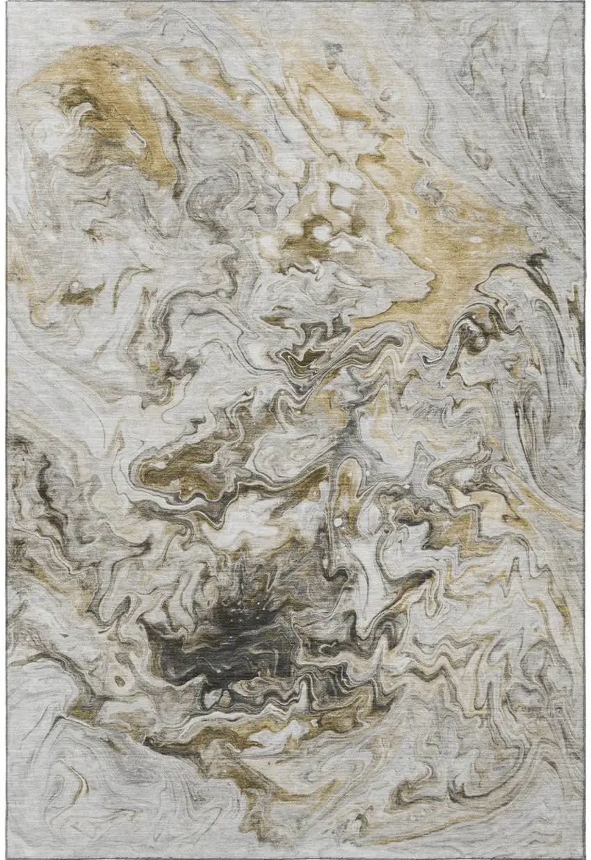 Taupe Gray And Ivory Abstract Washable Area Rug With UV Protection Photo 3
