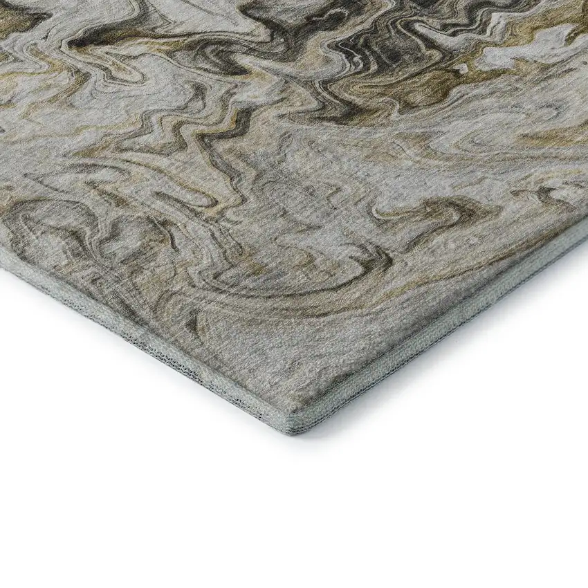 Taupe Gray And Ivory Abstract Washable Area Rug With UV Protection Photo 7