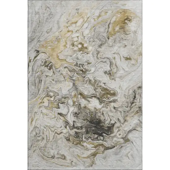 Taupe Gray And Ivory Abstract Washable Area Rug With UV Protection Photo 1