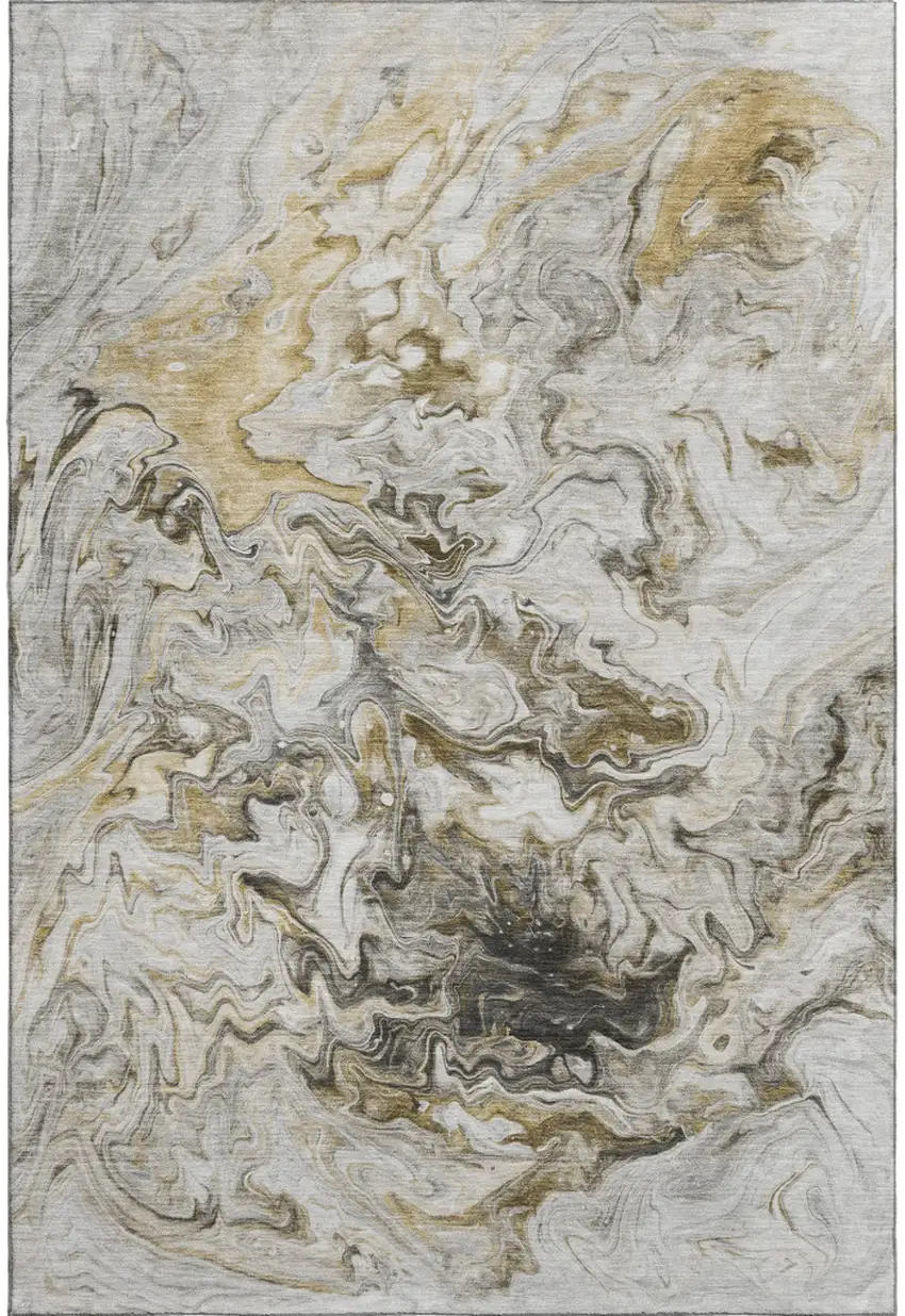 Taupe Gray And Ivory Abstract Washable Area Rug With UV Protection Photo 1
