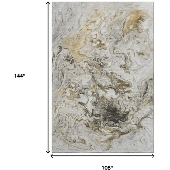 Taupe Gray And Ivory Abstract Washable Area Rug With UV Protection Photo 3
