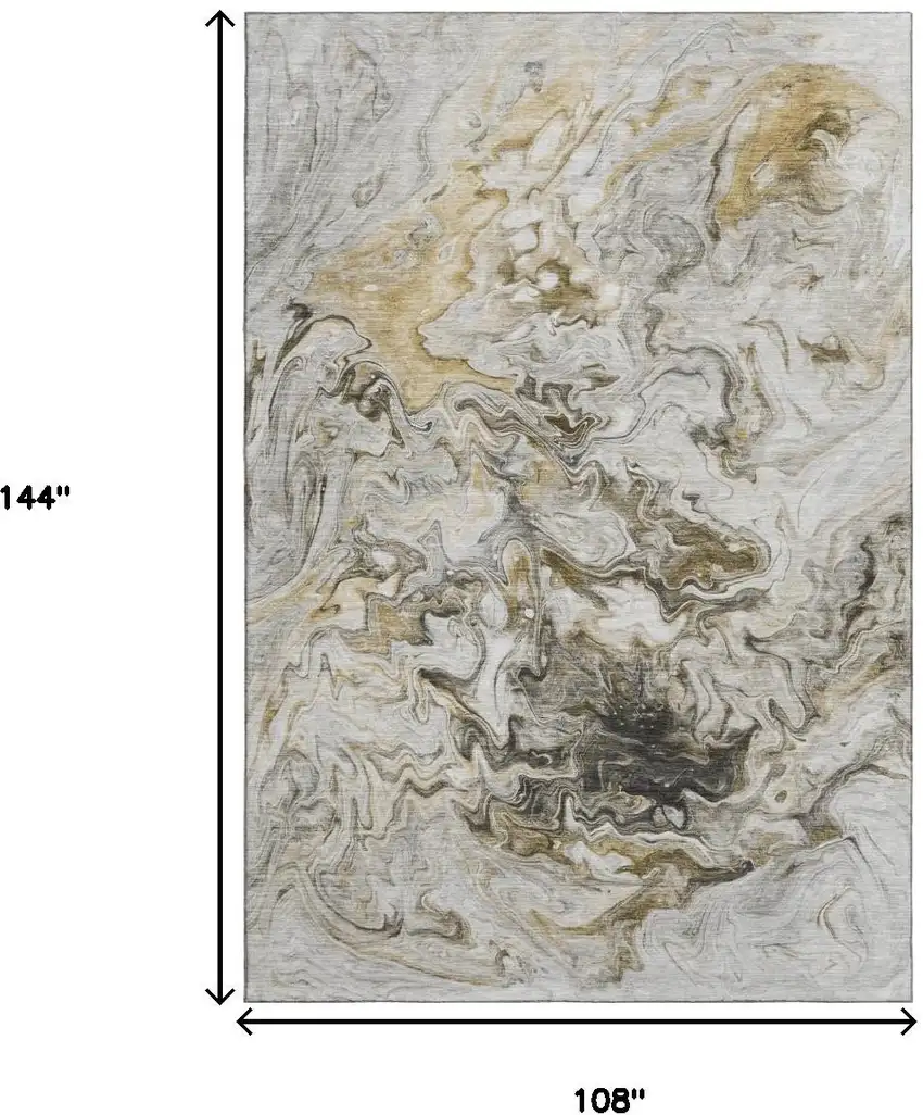 Taupe Gray And Ivory Abstract Washable Area Rug With UV Protection Photo 3