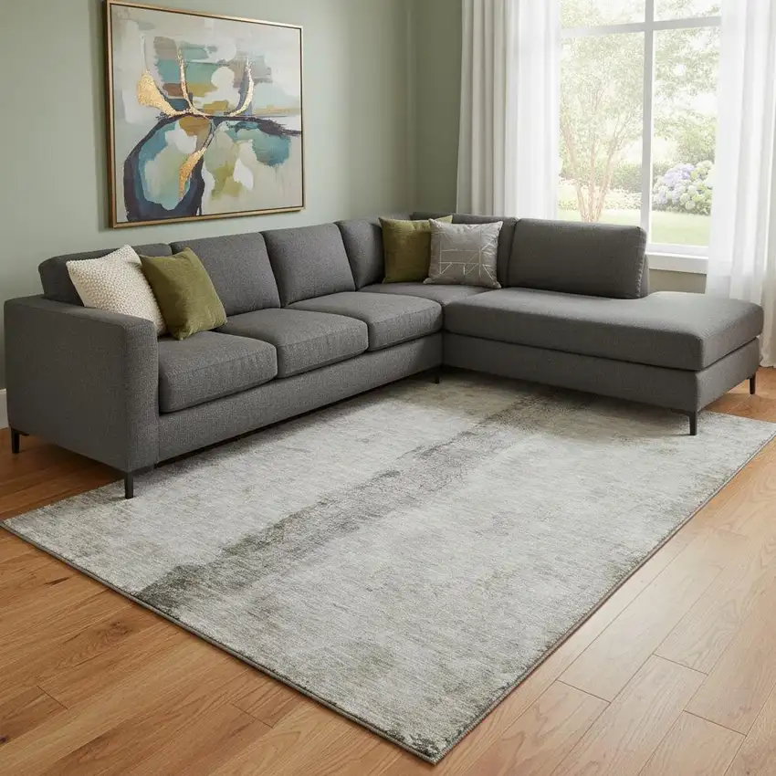 Taupe Gray And Ivory Abstract Washable Area Rug With UV Protection Photo 1