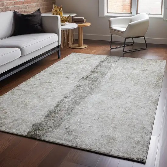 Taupe Gray And Ivory Abstract Washable Area Rug With UV Protection Photo 2