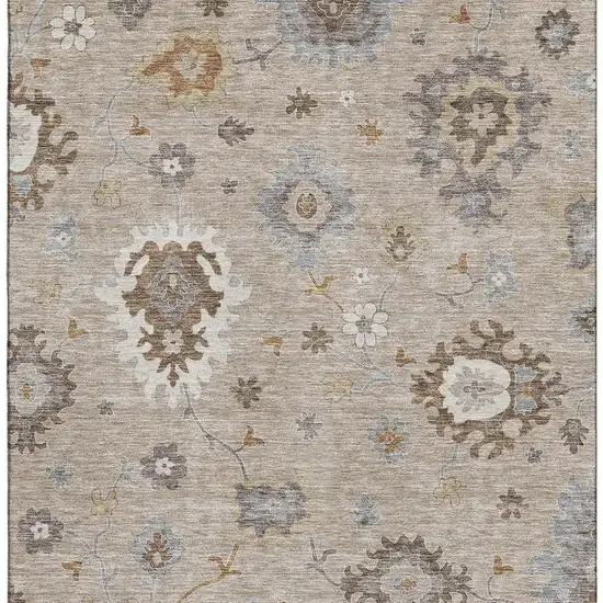 Taupe Gray And Ivory Floral Medallion Washable Area Rug With UV Protection Photo 4