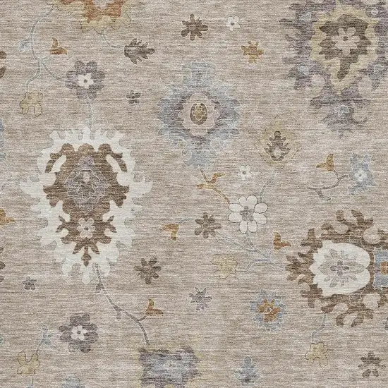 Taupe Gray And Ivory Floral Medallion Washable Area Rug With UV Protection Photo 3