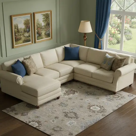 Taupe Gray And Ivory Floral Medallion Washable Area Rug With UV Protection Photo 1