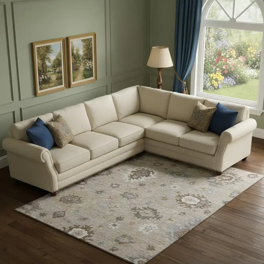 Taupe Gray And Ivory Floral Medallion Washable Area Rug With UV Protection Photo 1