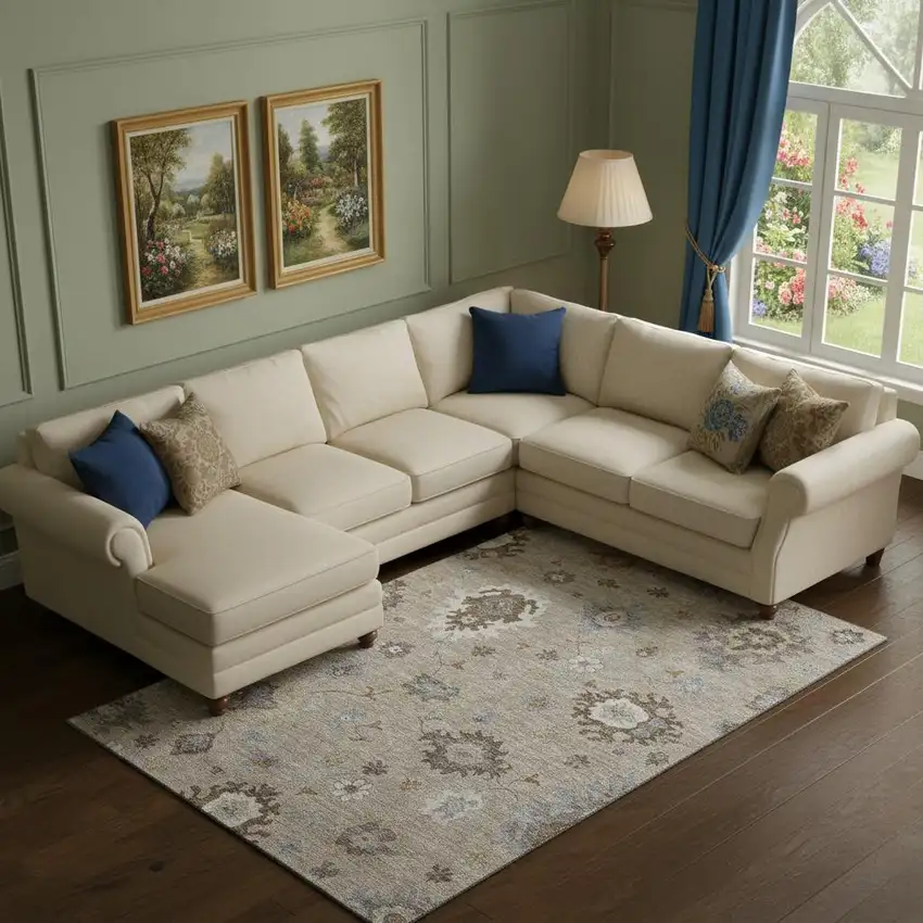 Taupe Gray And Ivory Floral Medallion Washable Area Rug With UV Protection Photo 1