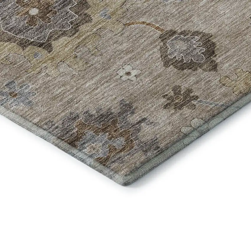 Taupe Gray And Ivory Floral Medallion Washable Area Rug With UV Protection Photo 8