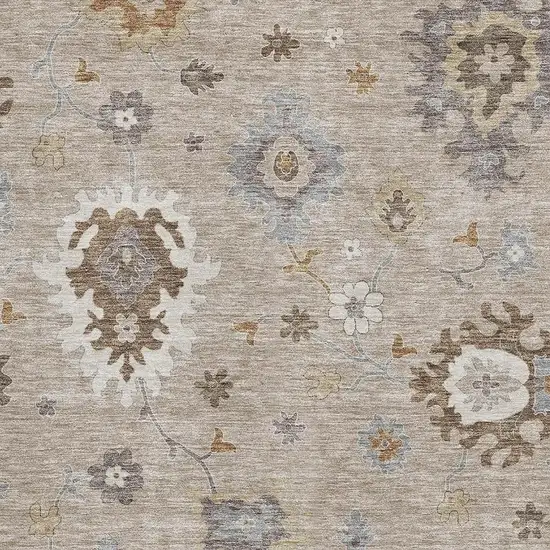 Taupe Gray And Ivory Floral Medallion Washable Area Rug With UV Protection Photo 3