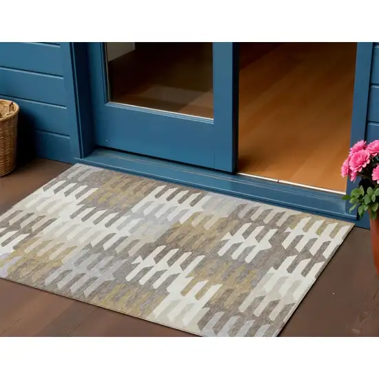 Taupe Gray And Ivory Geometric Washable Indoor Outdoor Area Rug Photo 1