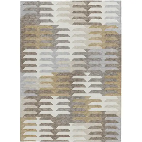 Taupe Gray And Ivory Geometric Washable Indoor Outdoor Area Rug Photo 5