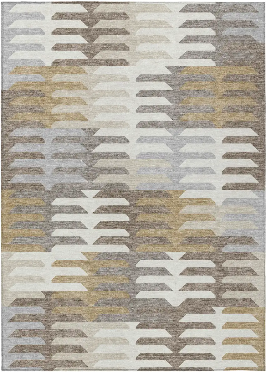 Taupe Gray And Ivory Geometric Washable Indoor Outdoor Area Rug Photo 2