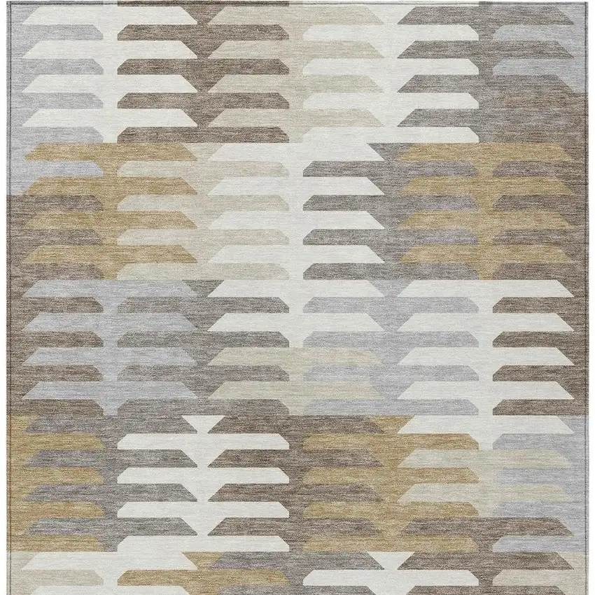 Taupe Gray And Ivory Geometric Washable Indoor Outdoor Area Rug Photo 4