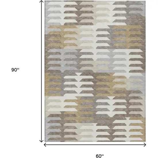 Taupe Gray And Ivory Geometric Washable Indoor Outdoor Area Rug Photo 3
