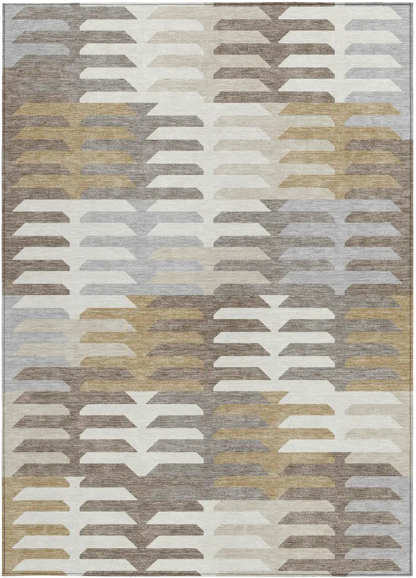Taupe Gray And Ivory Geometric Washable Indoor Outdoor Area Rug Photo 5