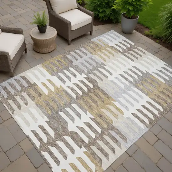 Taupe Gray And Ivory Geometric Washable Indoor Outdoor Area Rug Photo 8