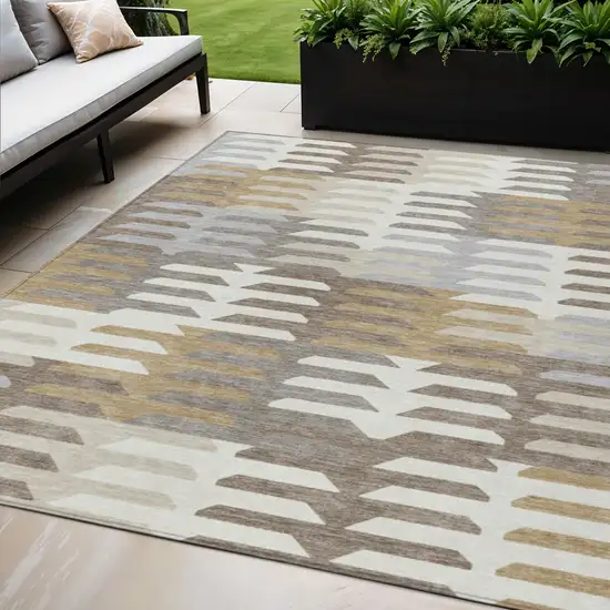 Taupe Gray And Ivory Geometric Washable Indoor Outdoor Area Rug Photo 1