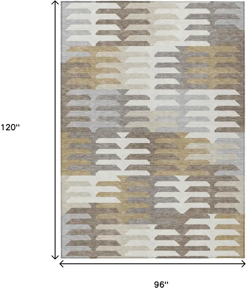 Taupe Gray And Ivory Geometric Washable Indoor Outdoor Area Rug Photo 3