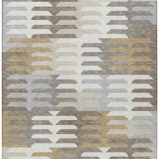 Taupe Gray And Ivory Geometric Washable Indoor Outdoor Area Rug Photo 4