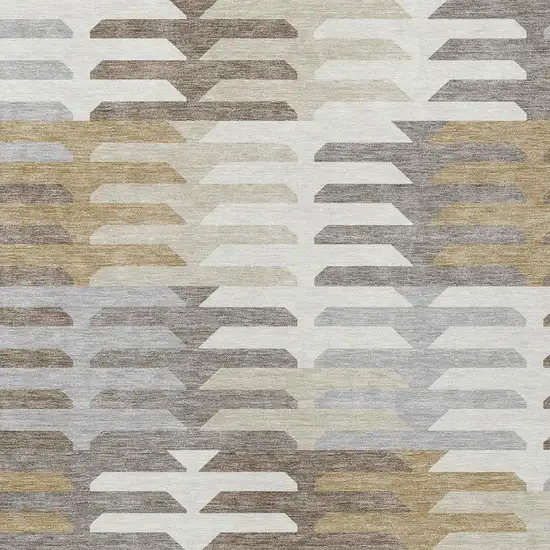 Taupe Gray And Ivory Geometric Washable Indoor Outdoor Area Rug Photo 6