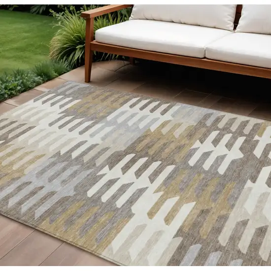 Taupe Gray And Ivory Geometric Washable Indoor Outdoor Area Rug Photo 1