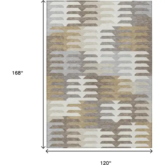 Taupe Gray And Ivory Geometric Washable Indoor Outdoor Area Rug Photo 3