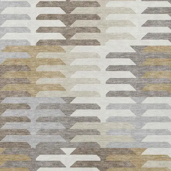 Taupe Gray And Ivory Geometric Washable Indoor Outdoor Area Rug Photo 6