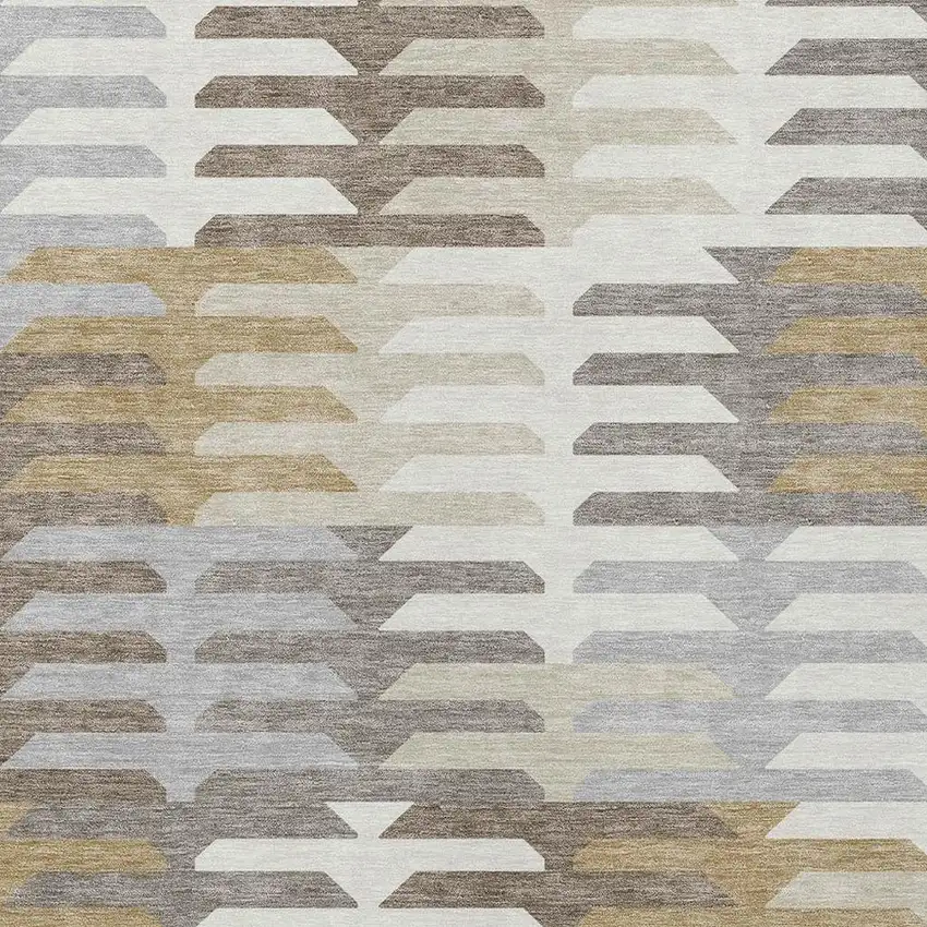 Taupe Gray And Ivory Geometric Washable Indoor Outdoor Area Rug Photo 6