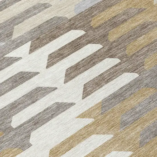 Taupe Gray And Ivory Geometric Washable Indoor Outdoor Area Rug Photo 8