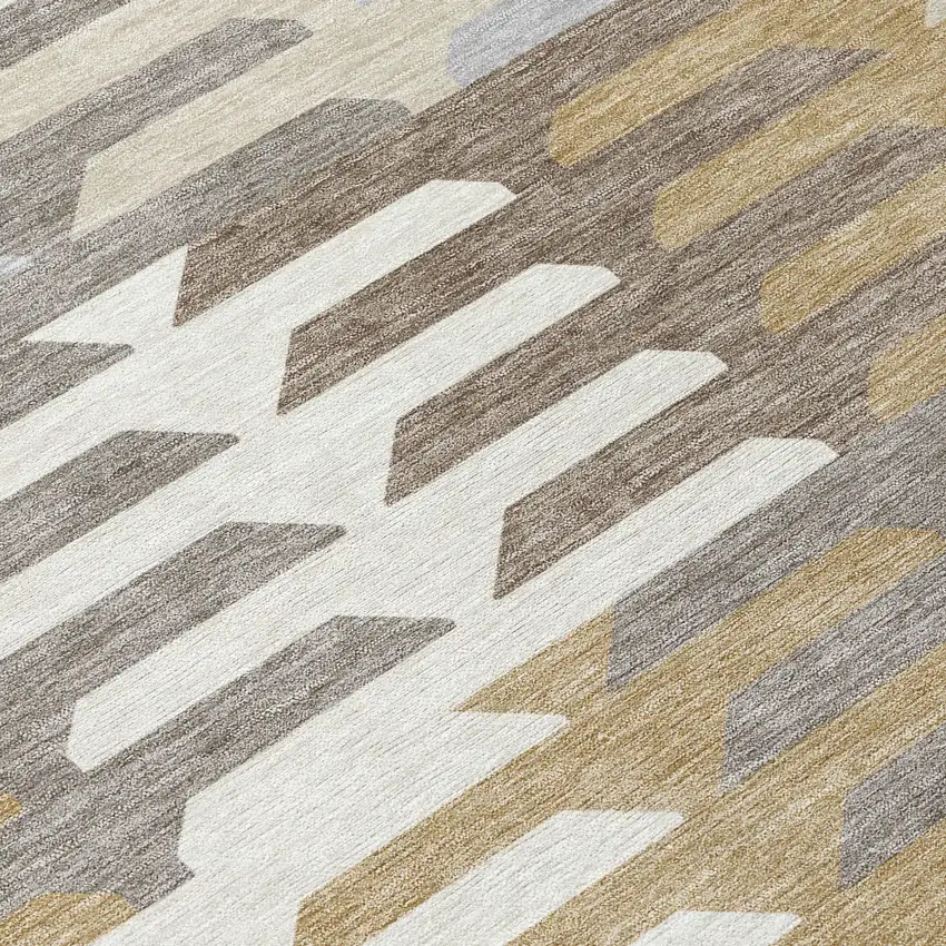 Taupe Gray And Ivory Geometric Washable Indoor Outdoor Area Rug Photo 8