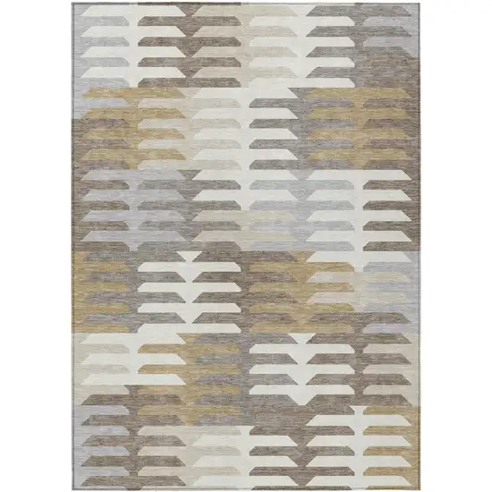 Taupe Gray And Ivory Geometric Washable Indoor Outdoor Area Rug Photo 2