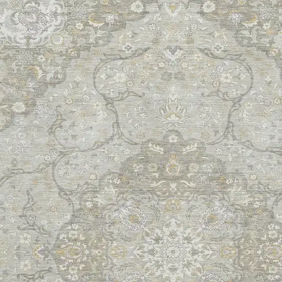 Taupe Gray And Ivory Medallion Washable Area Rug With UV Protection Photo 2