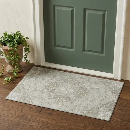 Taupe Gray And Ivory Medallion Washable Area Rug With UV Protection Photo 1