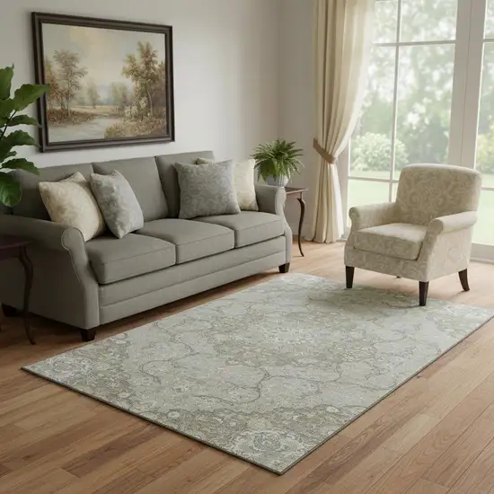 Taupe Gray And Ivory Medallion Washable Area Rug With UV Protection Photo 2