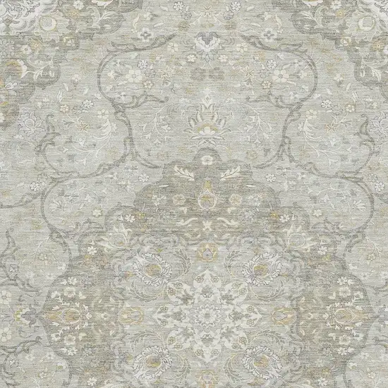 Taupe Gray And Ivory Medallion Washable Area Rug With UV Protection Photo 2
