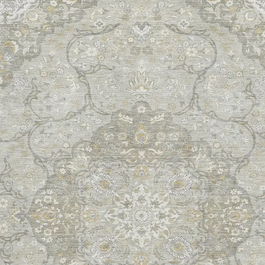Taupe Gray And Ivory Medallion Washable Area Rug With UV Protection Photo 2